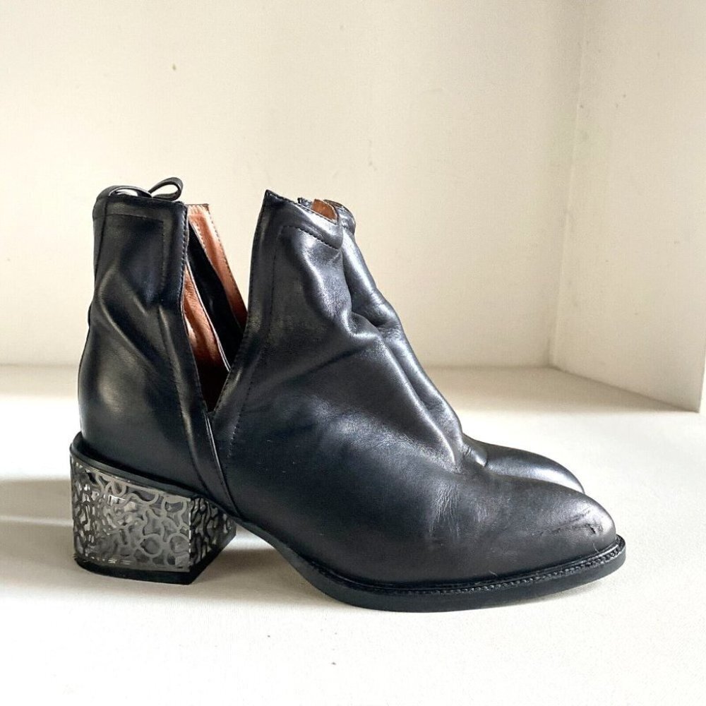 Jeffrey CAmpbell Black Leather Lucite and Wire Work Heel  Ankle Booties 7